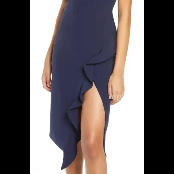 Bardot Carmelle blue ruffle slit Cocktail Dress - Picture 4 of 15
